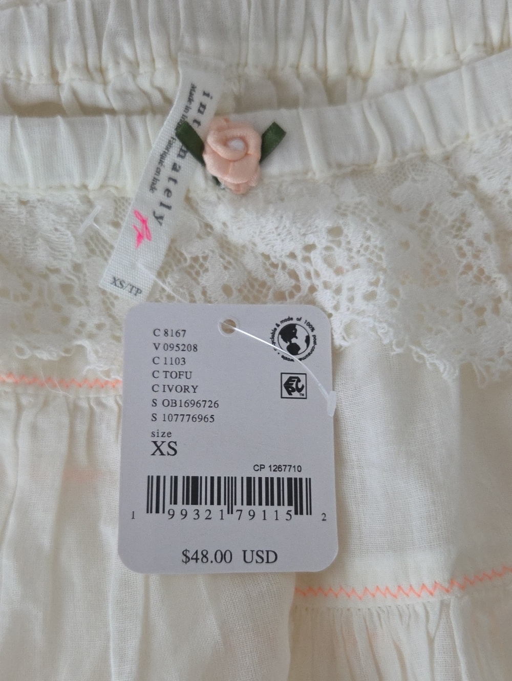 NWT Free People Intimately Women's Ivory Tiered Ruffle Shorts w/ Lace Trim - XS - Picture 3 of 4
